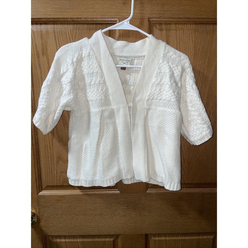 Womens Cream Shrug Sweater Sonoma Size Petite M/6 Cable Knitted / Sundress Cover